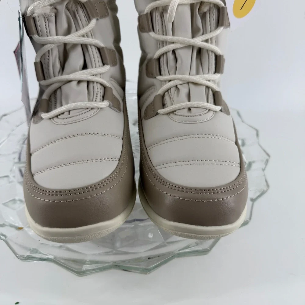Totes Waterproof Insulated Winter Sno Boot Women Size 7 Cream Tan Faux Fur Lined